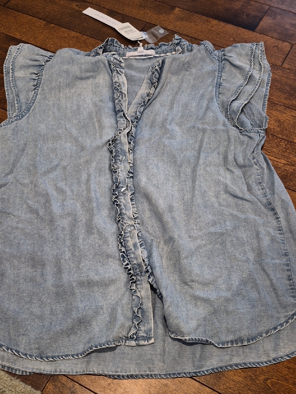 Jane and Delancey Light Blue Ruffle Denim Blouse